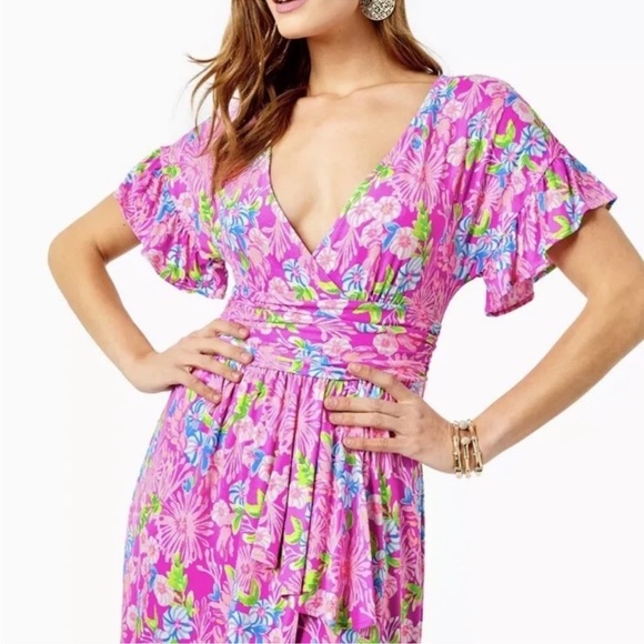 Lilly Pulitzer Anchorage Faux Wrap Floral Midi Dress Size M - Picture 4 of 13